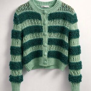 Zara Teal and Mint Striped Cardigan